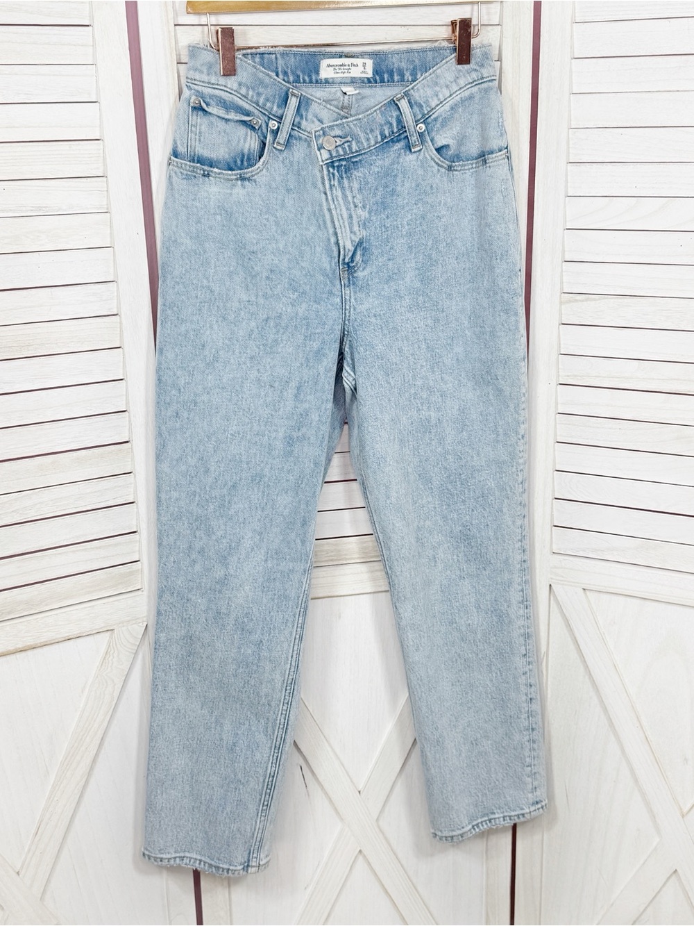 Abercrombie & Fitch 90s‎ Straight High Rise Crossover Jeans Stone Wash Blue 8